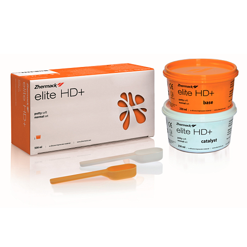 Слепочная масса А-силикон Elite HD+ Putty Soft Normal Set для несьёмных протезов (2х250 мл) база и катализатор корригирующего слоя.